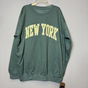 New York Popular Embroidered Sweatshirt Light Green w/ Yellow Letters Unisex L